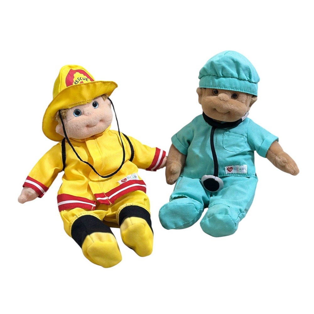 Ty Beanie‎ Vntg Kids Boomer Fireman and Cutie Doctor Plush Doll Set with Ty Gear